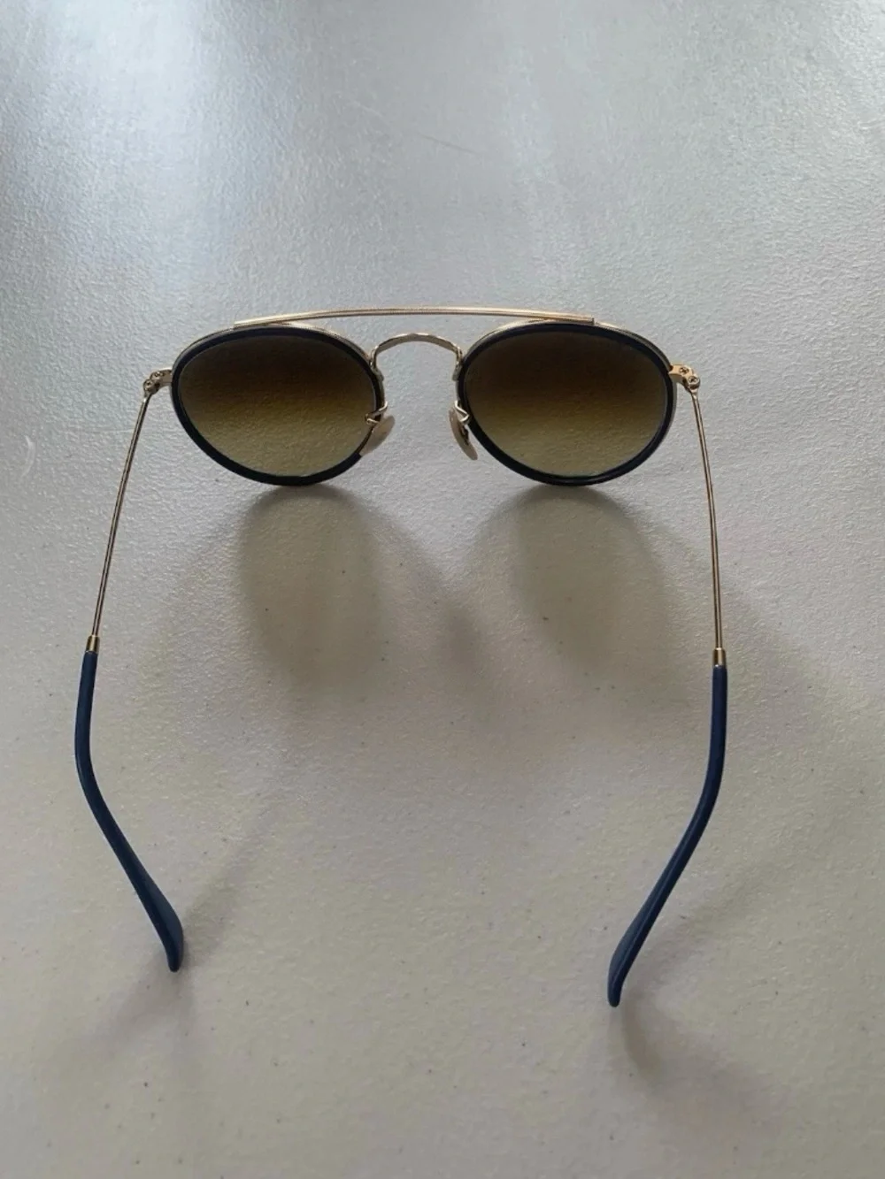 Ray-Ban Round Double-Bridge Sunglasses in Blue and Gold with Blue Temple Tips
